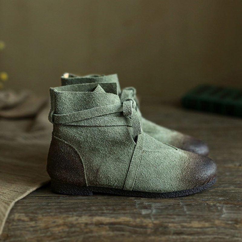 Retro Handgemaakte Lederen Comfortabele Korte Dameslaarzen | Cadeau Schoenen