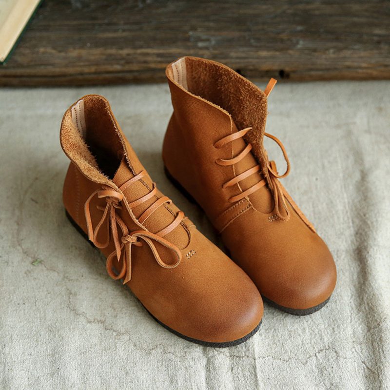Retro Handgemaakte Leren Dames Korte Laarzen | Cadeau Schoenen