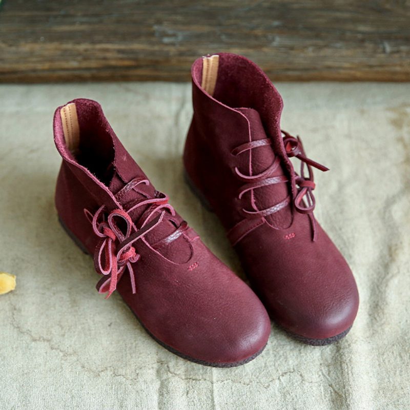 Retro Handgemaakte Leren Dames Korte Laarzen | Cadeau Schoenen