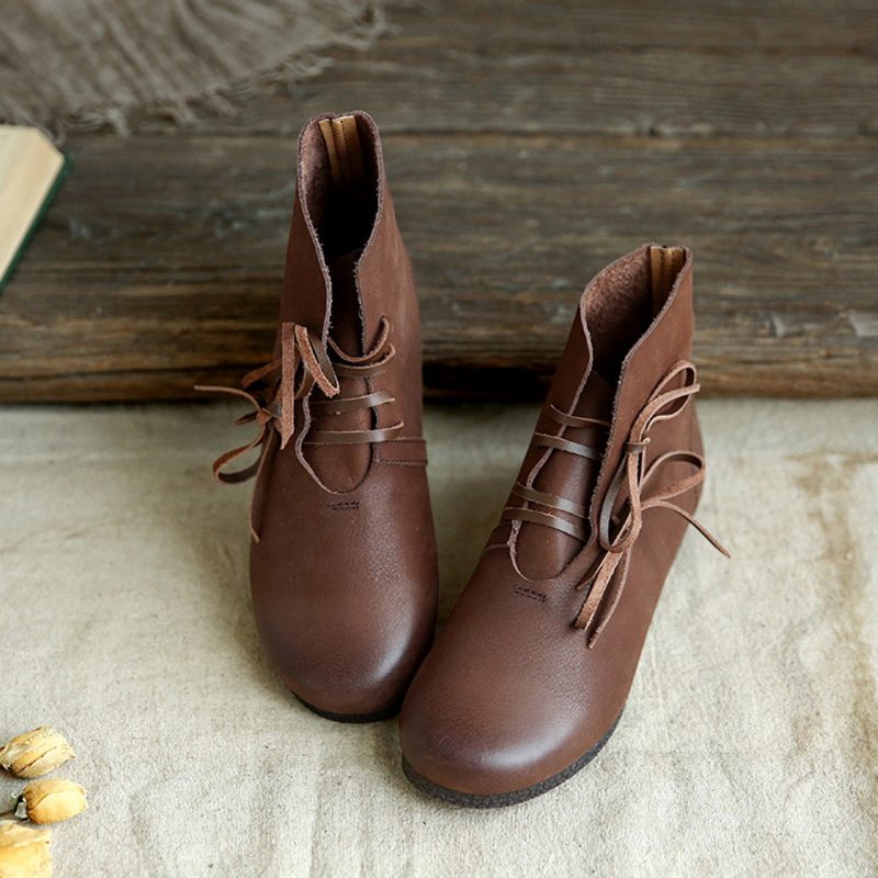 Retro Handgemaakte Leren Dames Korte Laarzen | Cadeau Schoenen
