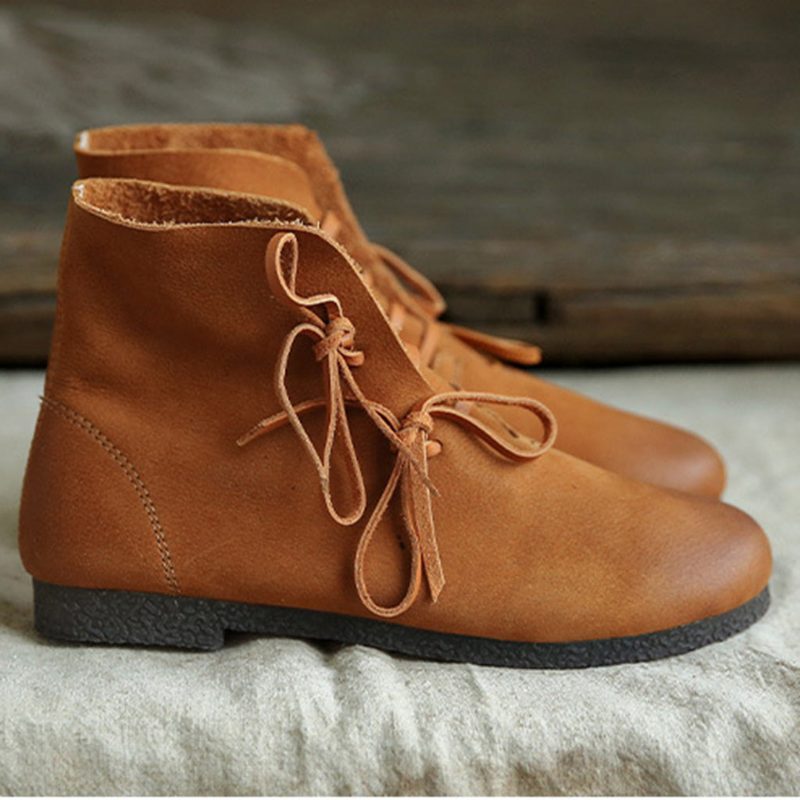 Retro Handgemaakte Leren Dames Korte Laarzen | Cadeau Schoenen