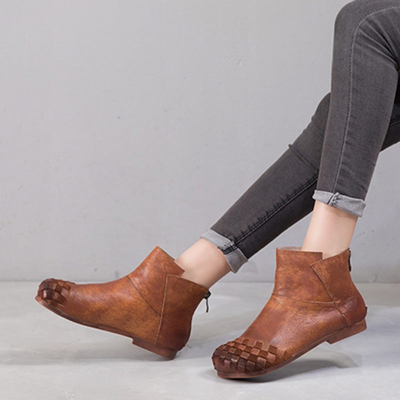 Retro Handgemaakte Leren Enkellaarsjes Voor Dames | Cadeau Schoenen