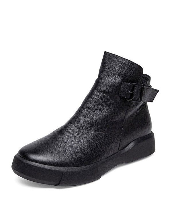 Retro Lederen Britse Stijl Zwarte Enkellaarsjes