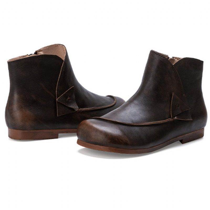 Retro Lederen Handgemaakte Comfortabele Enkellaarsjes | Cadeau Schoenen