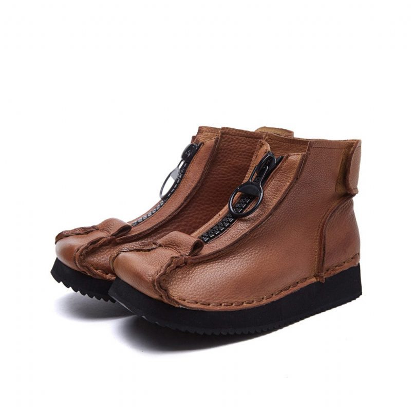 Retro Lederen Handgemaakte Zachte Onderkant Korte Laarzen | Cadeau Schoenen