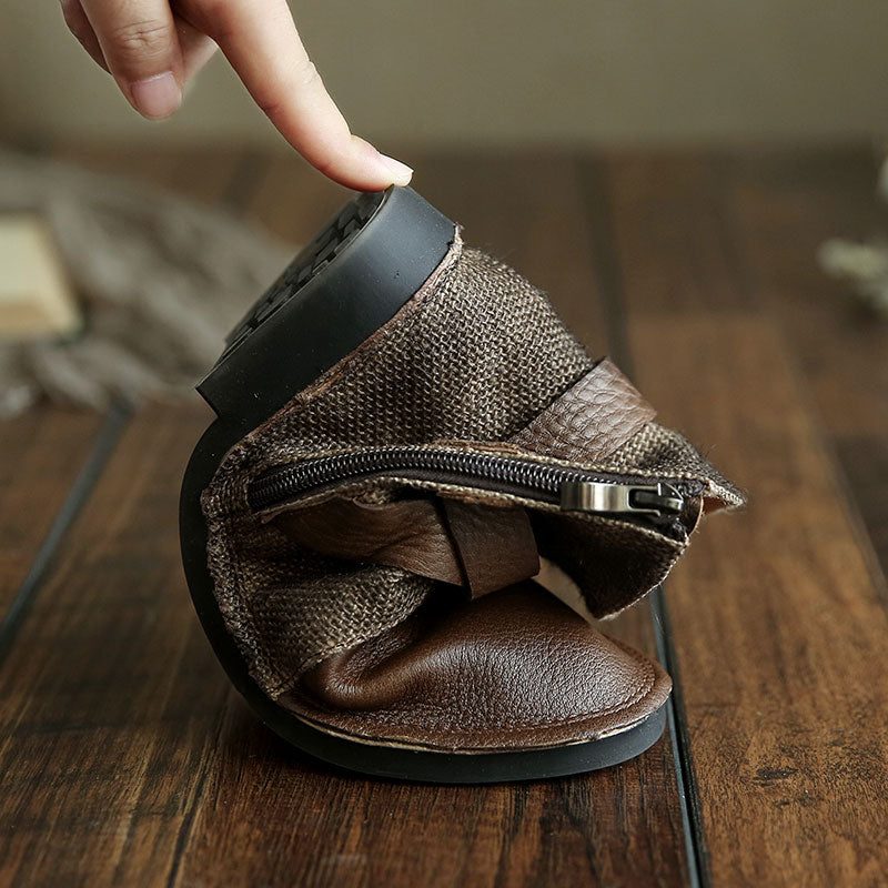 Retro Leren Comfortabele Korte Dameslaarzen