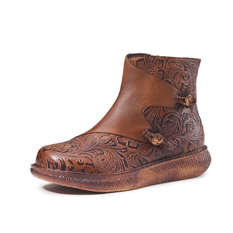 Vintage Etnische Stijl Dikke Zolen Herfst Reliëf Laarzen | Cadeau Schoenen