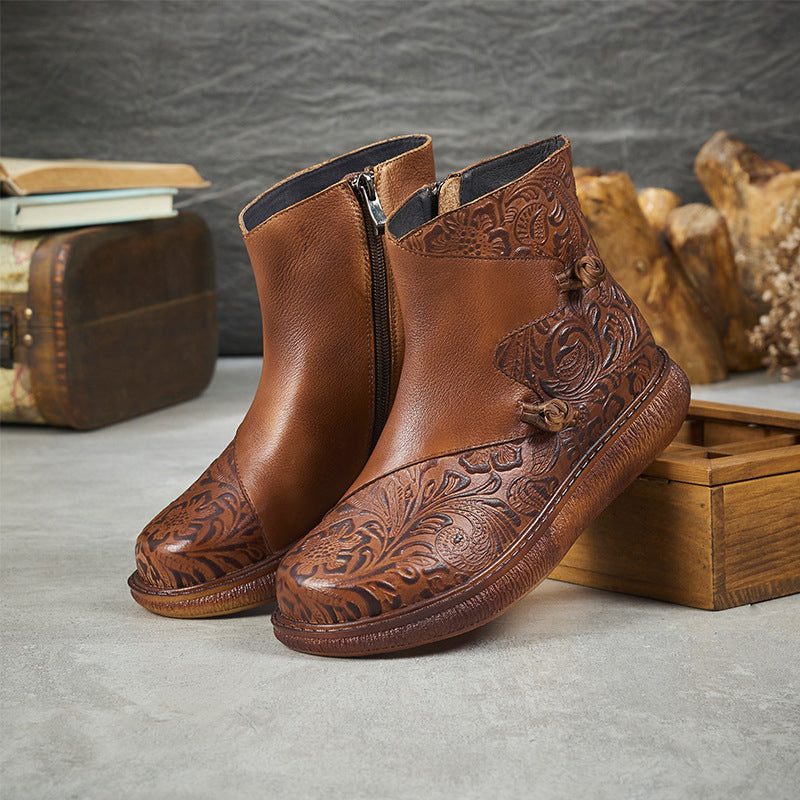 Vintage Etnische Stijl Dikke Zolen Herfst Reliëf Laarzen | Cadeau Schoenen