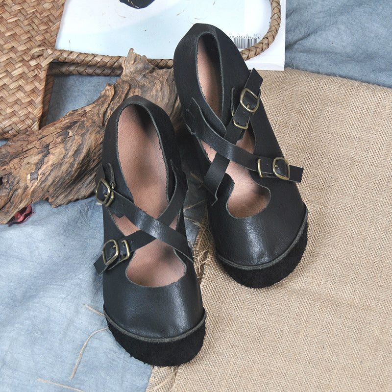 2022 Nieuwe Retro Platte Schoenen Met Kruisgesp