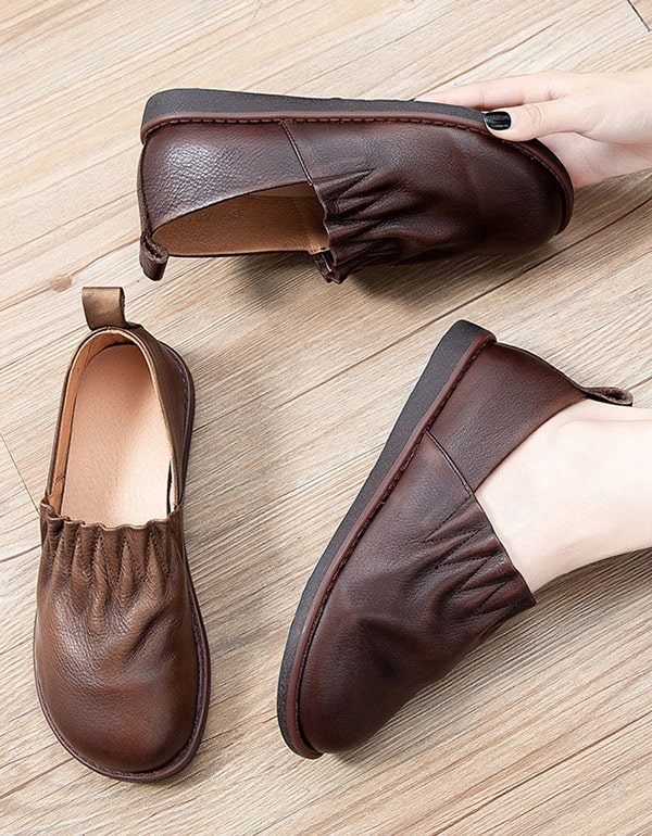 Autumn Comfort Platte Schoenen Met Ronde Kop En Geplooid Leer