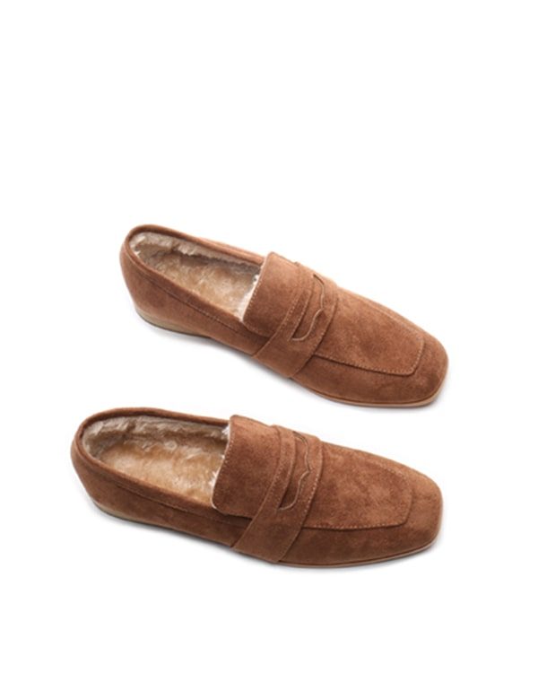 Britse Suède Loafers Met Vierkante Kop En Platte Hakken