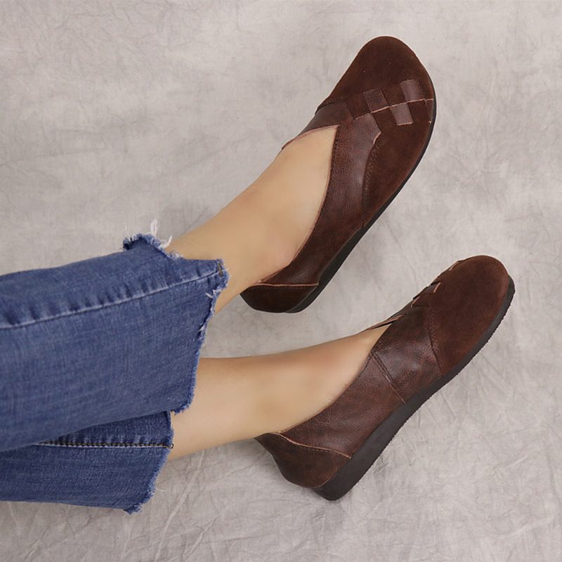 Casual Retro Lederen Handgemaakte Platte Schoenen | Cadeau Schoenen