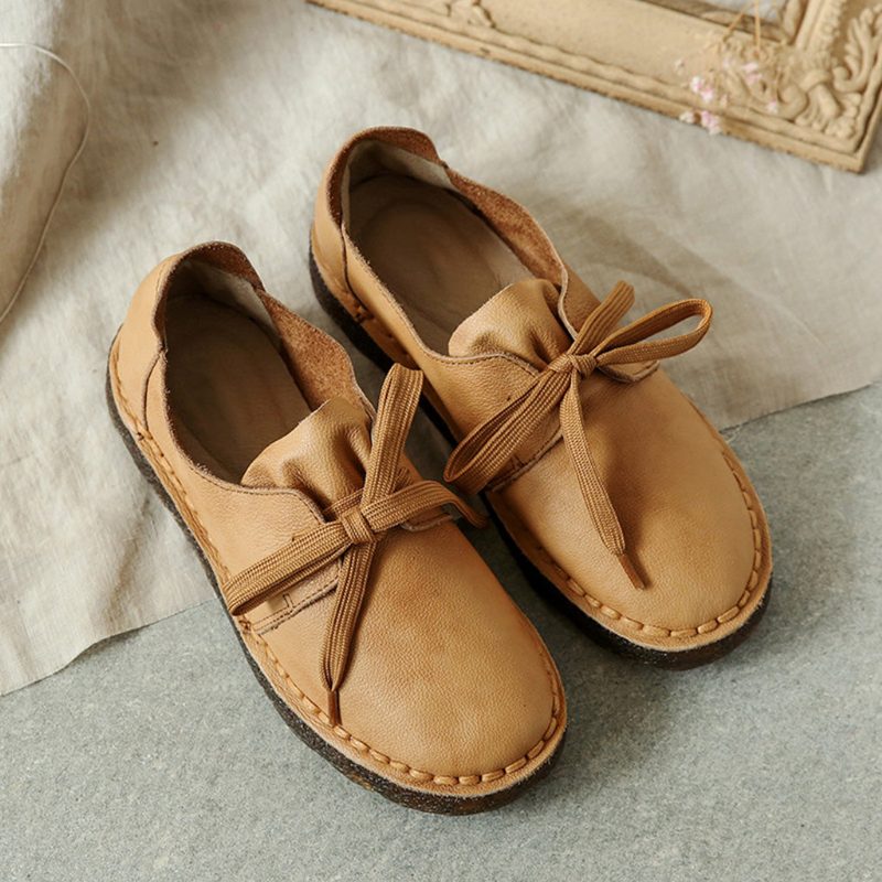 Casual Soft Bodem Leren Platte Retro Damesschoenen | Cadeau Schoenen