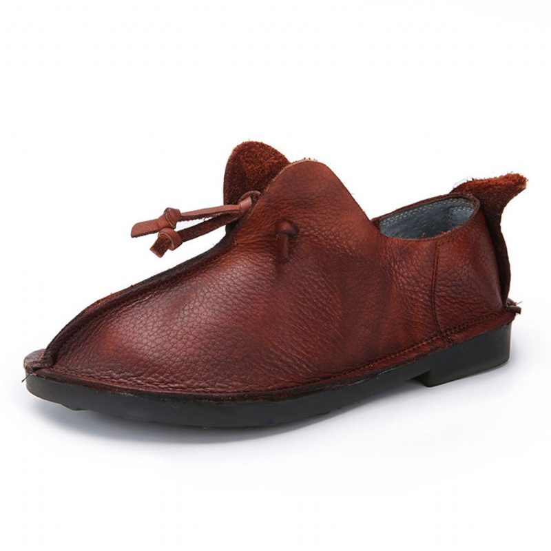 Comfortabele Retro Leren Platte Damesschoenen