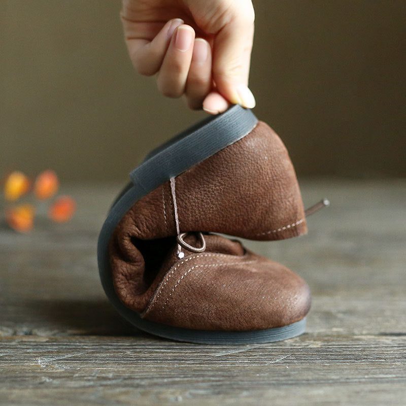 Comfortabele Retro Leren Platte Schoenen Met Veters