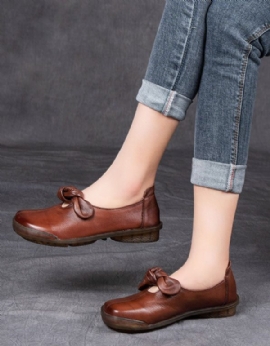 Dames Retro Leren Schoenen Koe Pees Platte Schoenen
