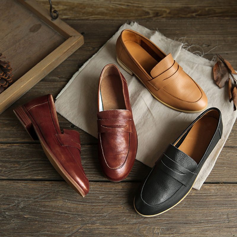 Dikke Lederen Retro Casual Platte Damesschoenen | Cadeau Schoenen