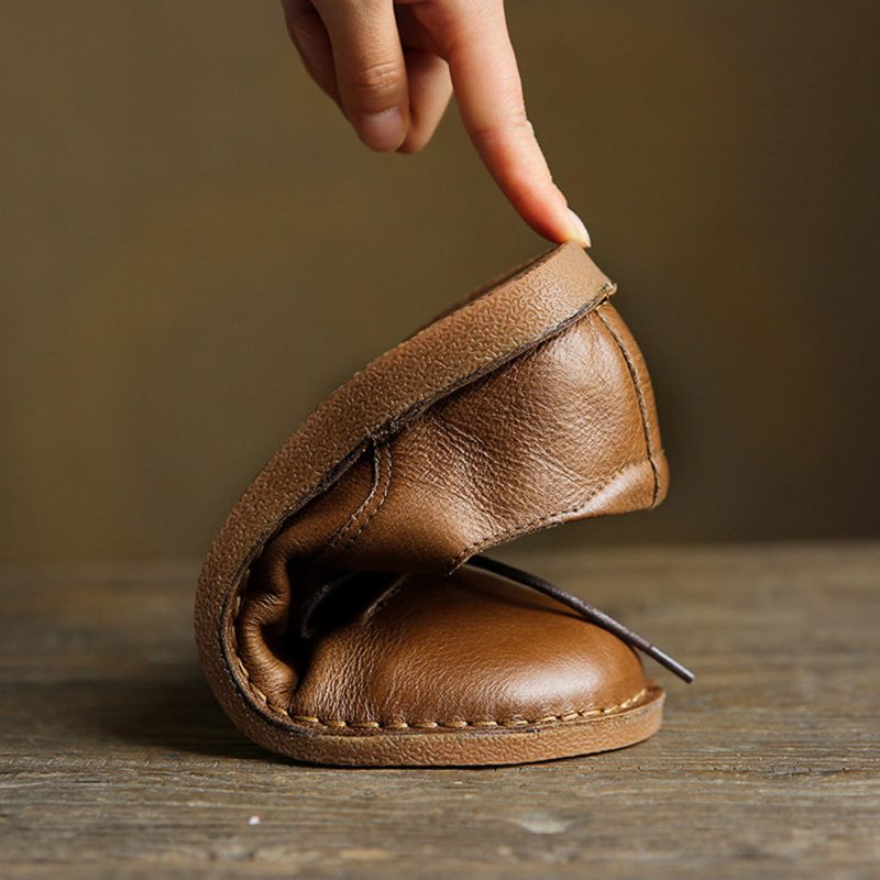 Four Seasons Soft Bottom Retro Lederen Platte Damesschoenen | Cadeau Schoenen