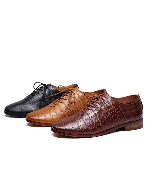 Gladde Lederen Veterschoenen Britse Stijl Damesschoenen