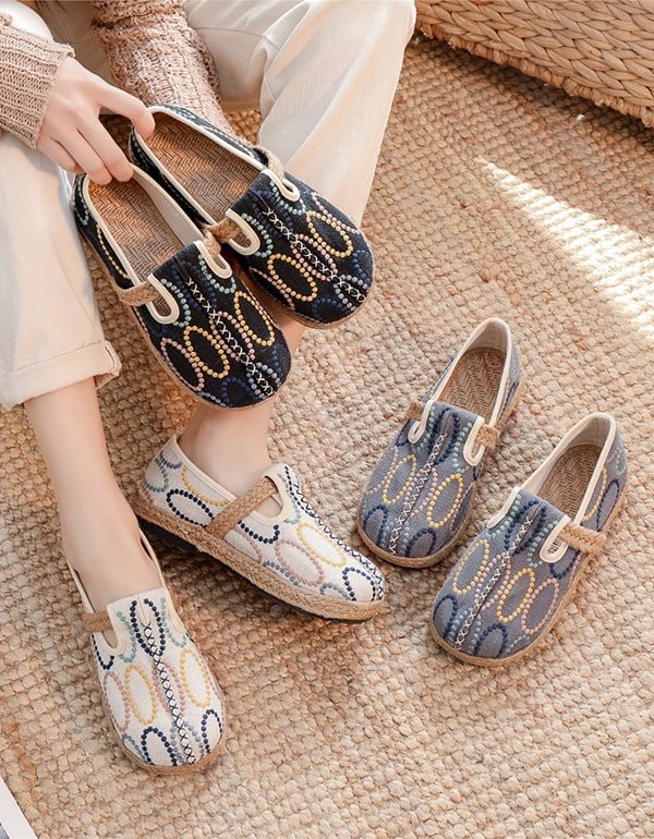Handgemaakte Borduurschoenen Voor Dames Met Ronde Kop