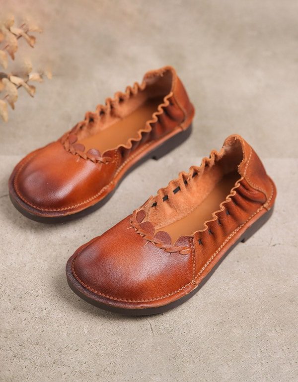 Handgemaakte Geplooide Leren Retro Platte Schoenen