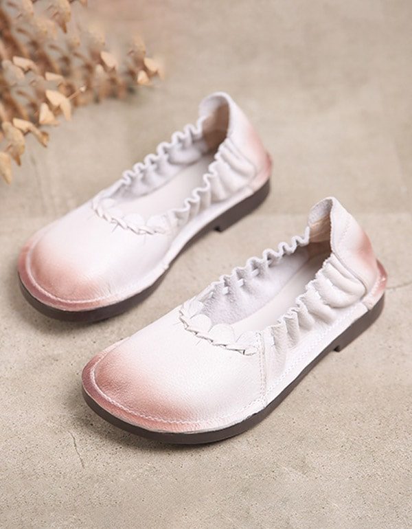 Handgemaakte Geplooide Leren Retro Platte Schoenen