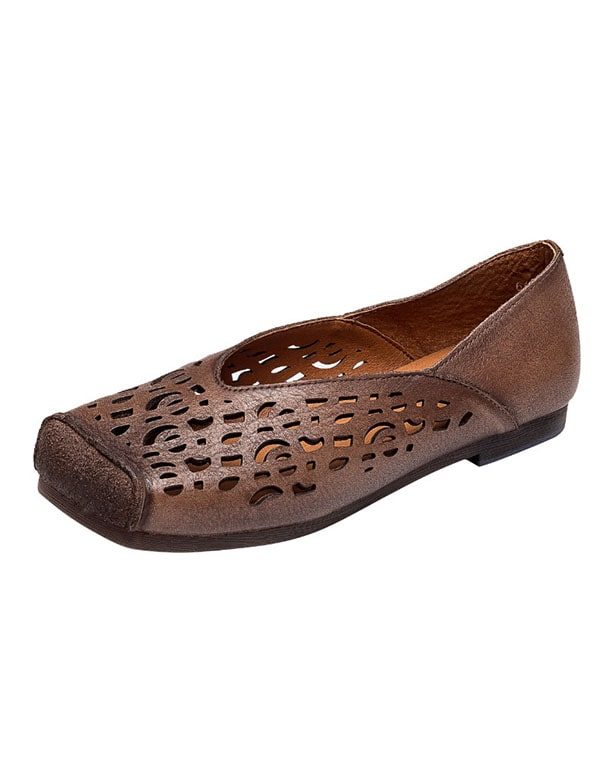 Handgemaakte Lederen Comfort Bruine Platte Schoenen
