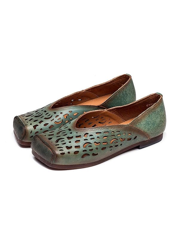 Handgemaakte Lederen Comfort Bruine Platte Schoenen