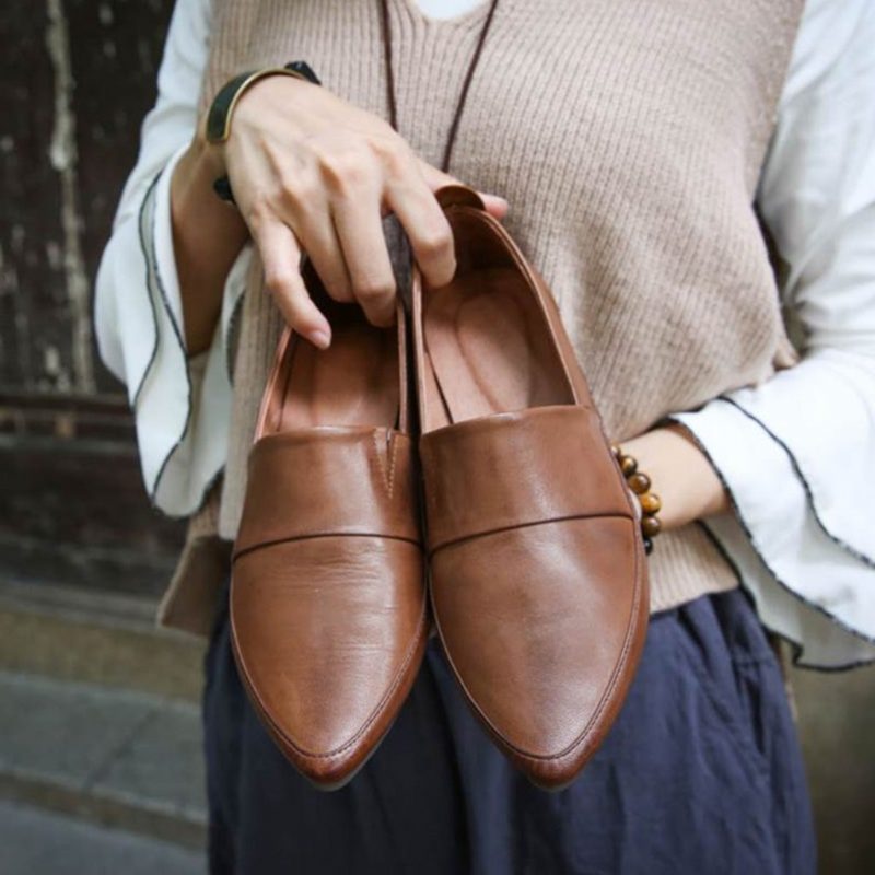 Handgemaakte Lederen Retro Zachte Platte Damesschoenen | Cadeau Schoenen