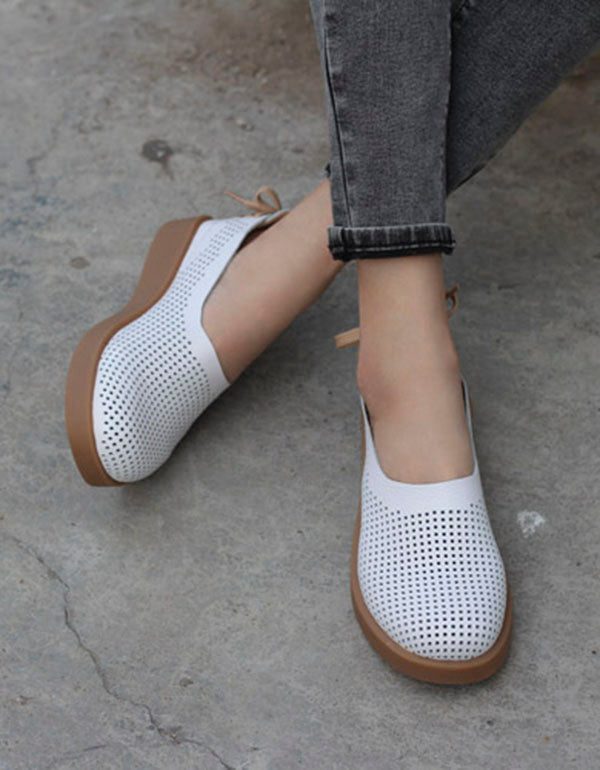 Handgemaakte Lederen Zachte Retro Platte Schoenen