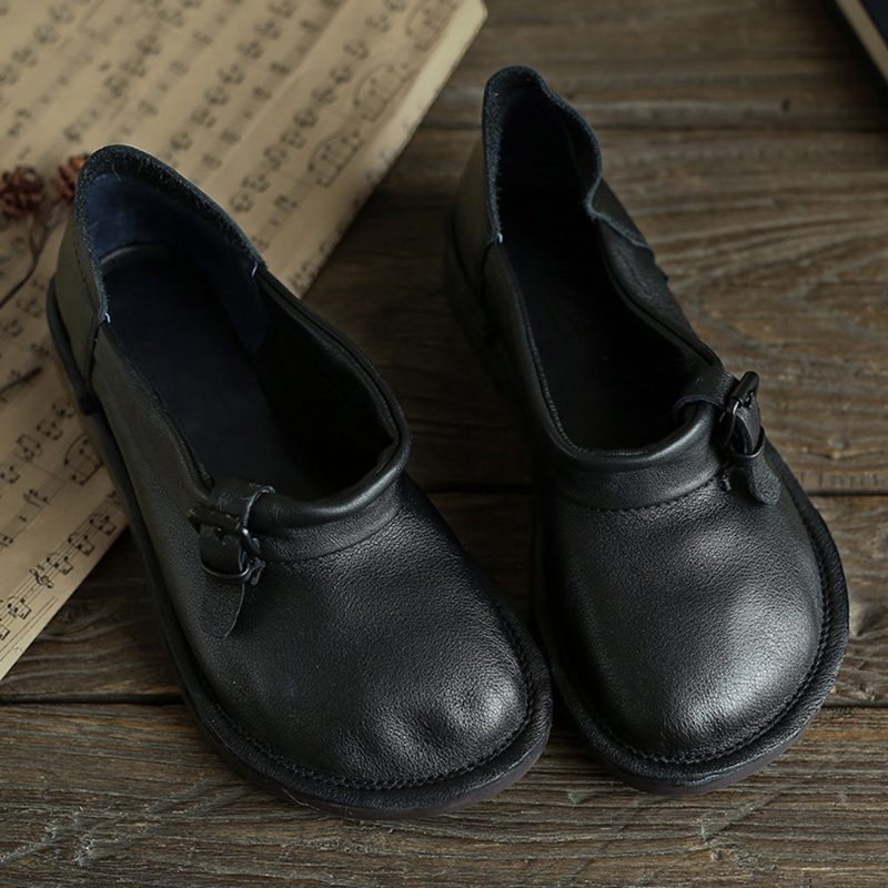 Handgemaakte National Soft Bottom Leather Retro Platte Schoenen Schoenen | Cadeau Schoenen