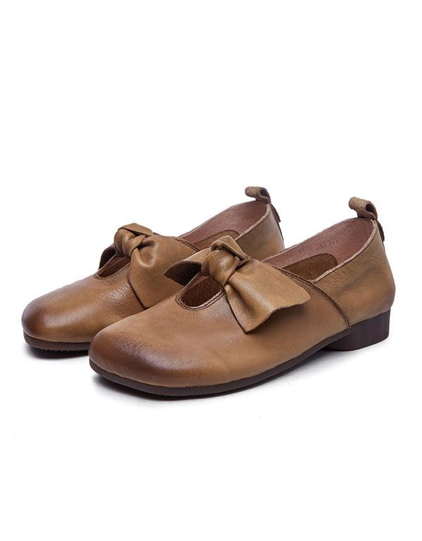 Handgemaakte Platte Schoenen Voor Dames Met Vierkante Kop En Strik
