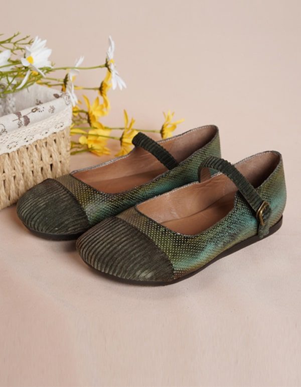 Handgemaakte Retro Band Platte Schoenen Met Zachte Zolen Groen