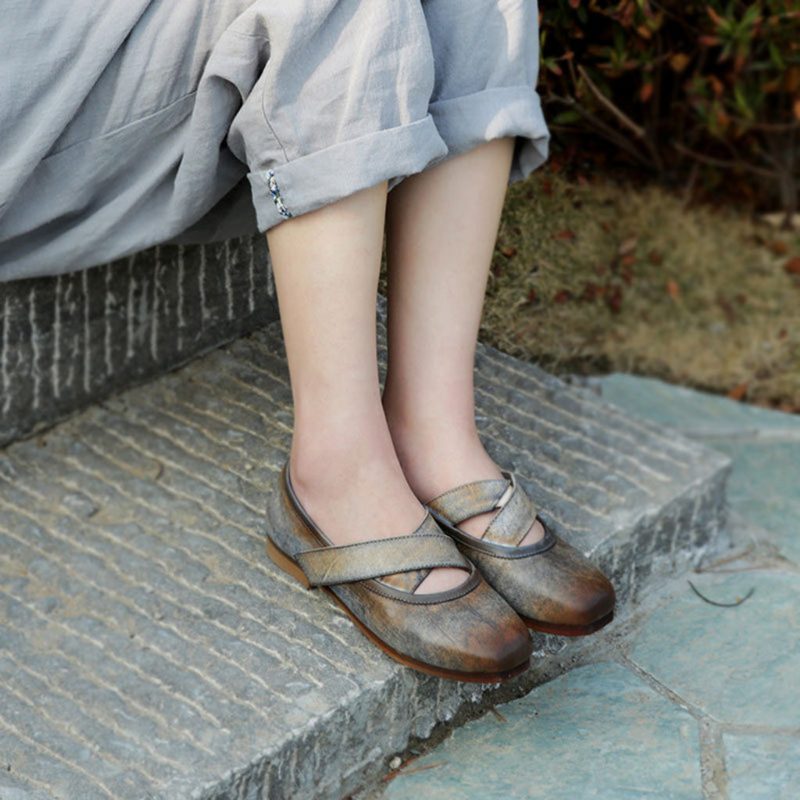 Handgemaakte Retro Lederen Platte Comfortabele Damesschoenen | Cadeau Schoenen