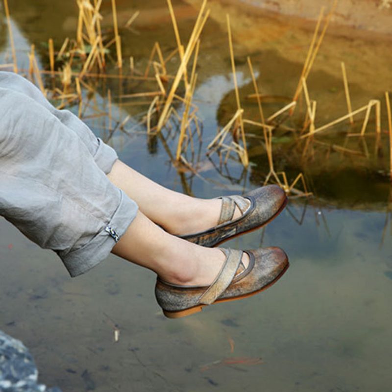 Handgemaakte Retro Lederen Platte Comfortabele Damesschoenen | Cadeau Schoenen
