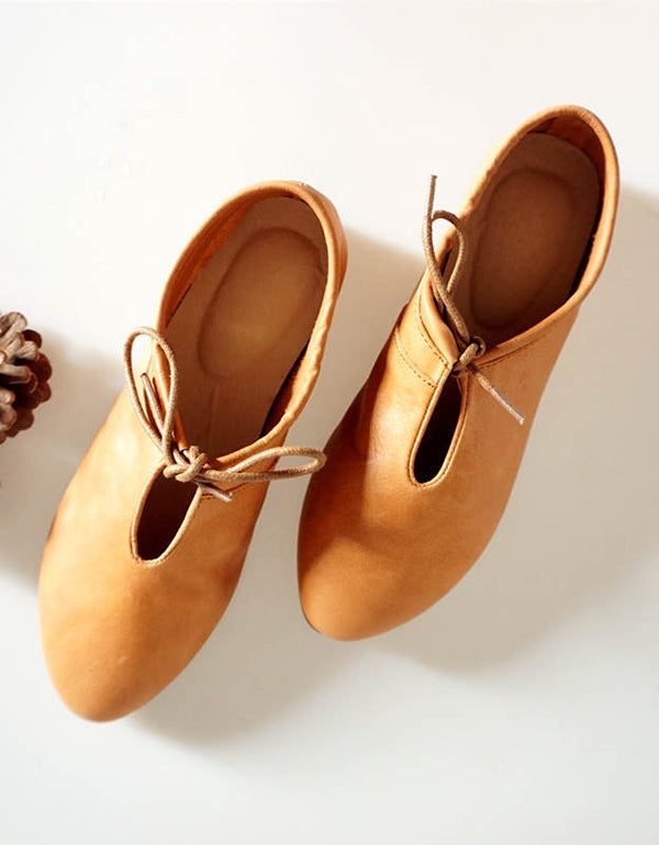 Handgemaakte Retro Leren Platte Schoenen Met Spitse Neus