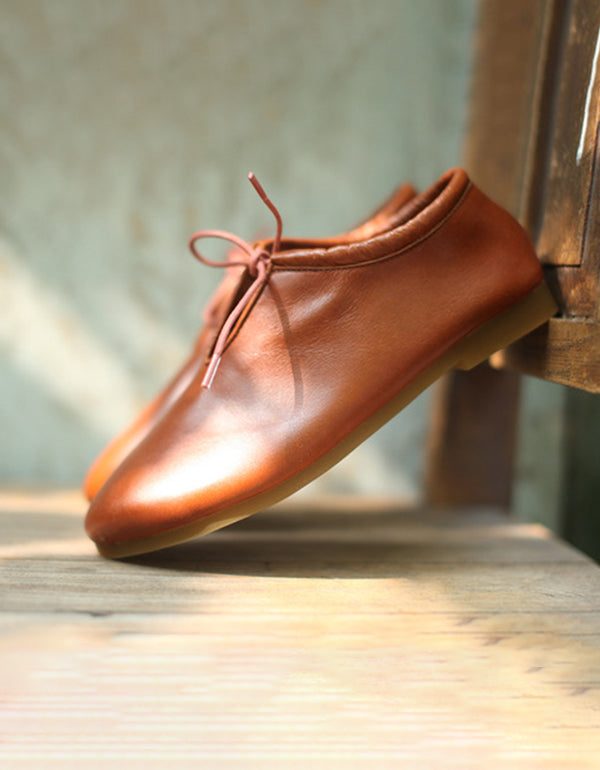 Handgemaakte Retro Leren Platte Schoenen Met Spitse Neus