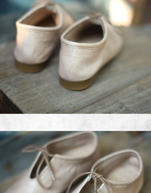 Handgemaakte Retro Leren Platte Schoenen Met Spitse Neus