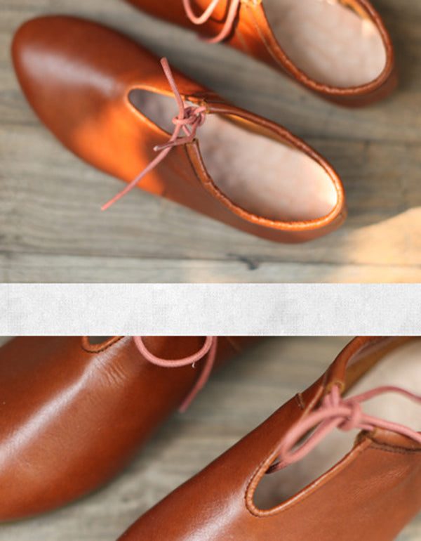 Handgemaakte Retro Leren Platte Schoenen Met Spitse Neus