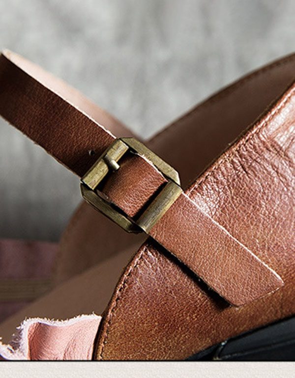 Handgemaakte Retro Leren Pumps Met Spitse Kop