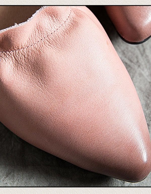 Handgemaakte Retro Leren Pumps Met Spitse Kop