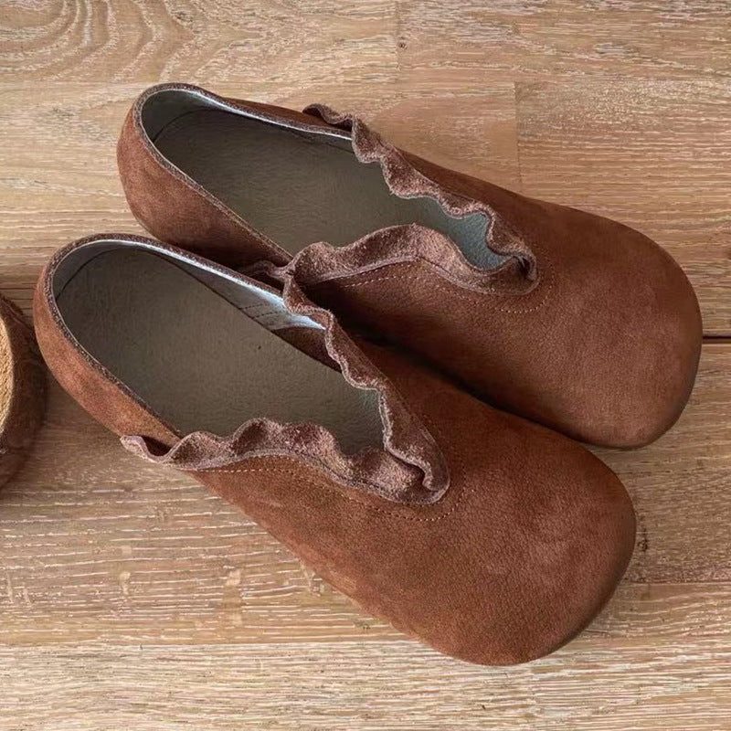 Handgemaakte Retro Leren Zachte Dames Platte Schoenen
