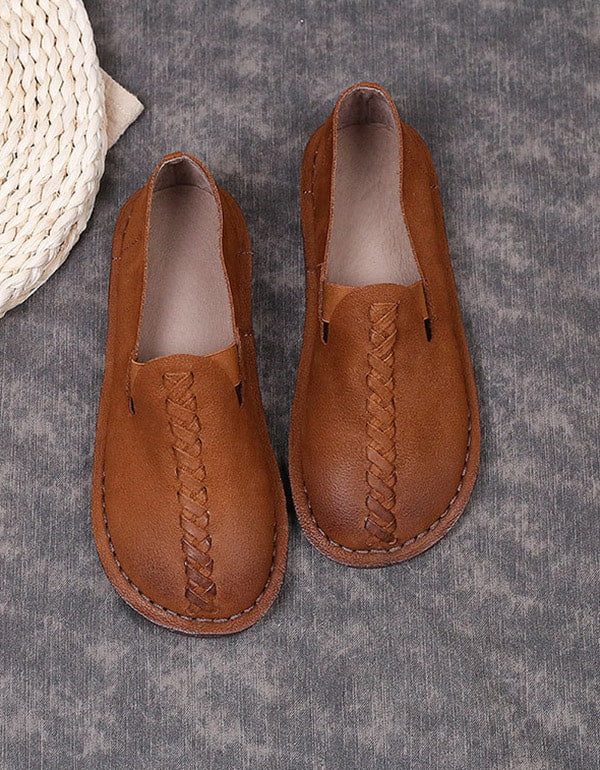 Handgemaakte Retro Zachte Lederen Platte Schoenen