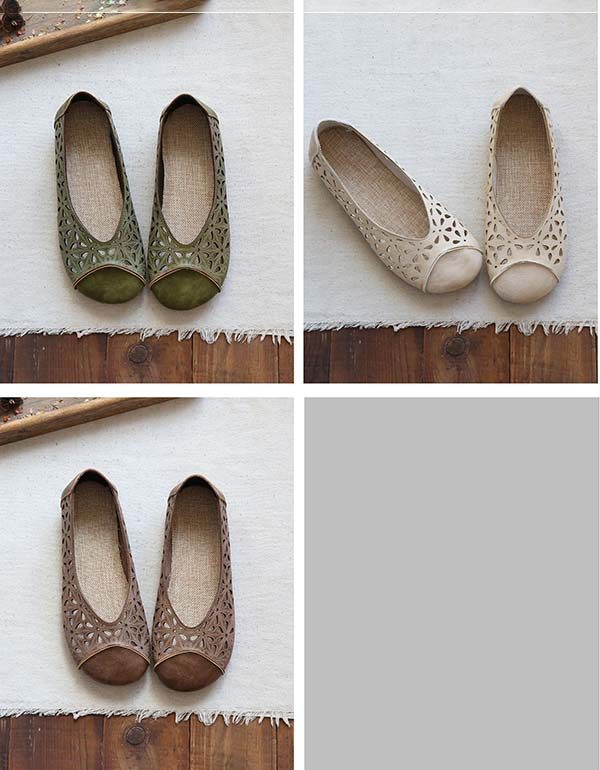 Handgemaakte Zachte Lederen Holle Retro Platte Schoenen