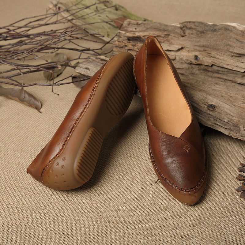 Handgestikte Retro Puntige Platte Schoenen
