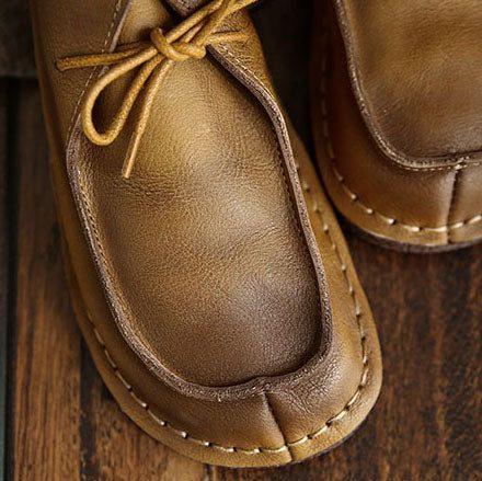 Japanse Retro Lederen Zachte Bodem Casual Naaien Vrouwen Platte Schoenen | Geschenkschoenen