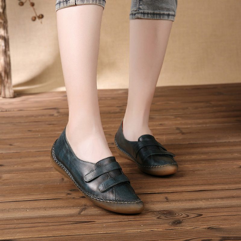 Lederen Handgemaakte Retro Platte Schoenen | Cadeau Schoenen