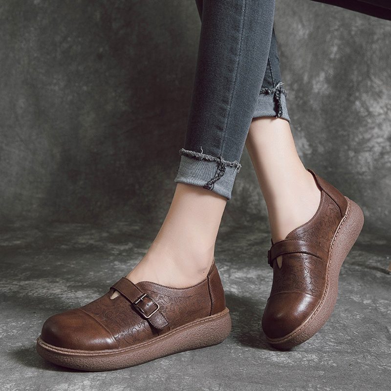 Lederen Handgemaakte Retro Platte Schoenen | Cadeau Schoenen