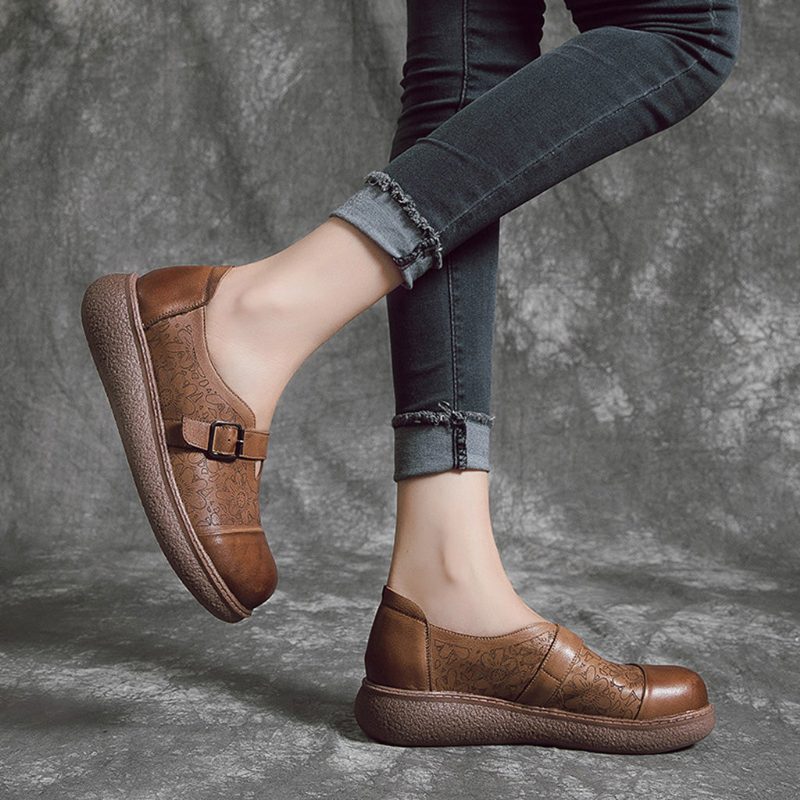 Lederen Handgemaakte Retro Platte Schoenen | Cadeau Schoenen
