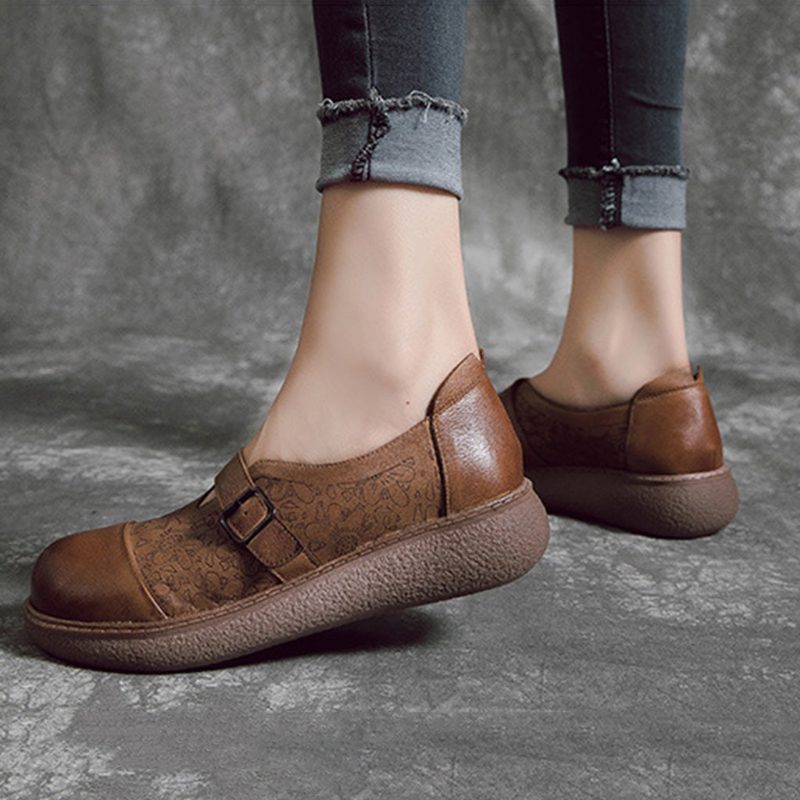 Lederen Handgemaakte Retro Platte Schoenen | Cadeau Schoenen